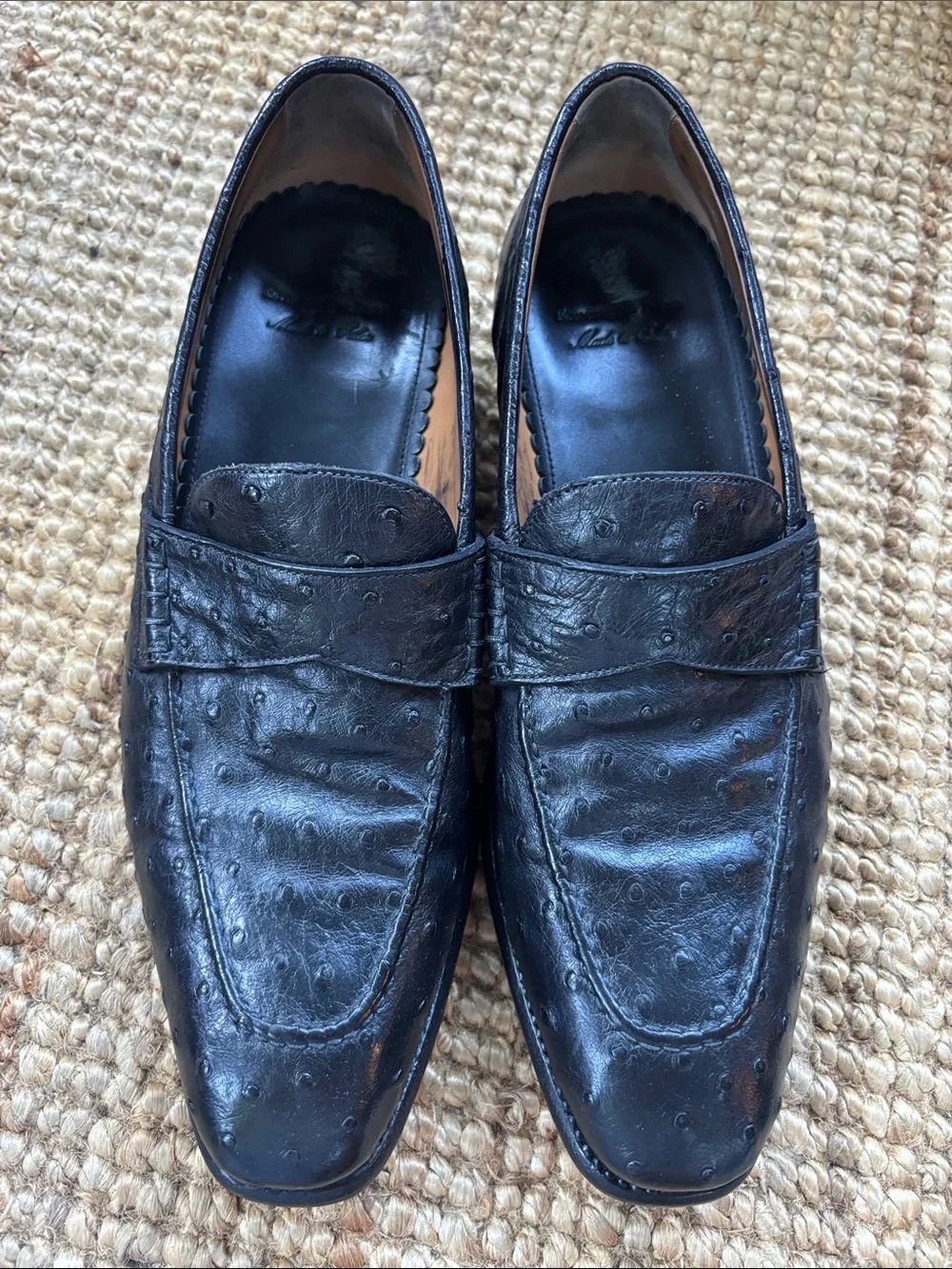 Ermenegildo Zegna Black Men’s Ostrich Leather Penny Loafers